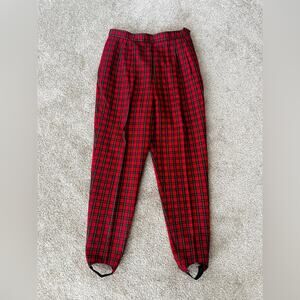 Vintage David Brooks 1980s Red Plaid Holiday Stirrup Pants Size 8/29
